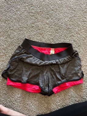 Women’s Gray Athletic Layered Shorts with Pink Liner